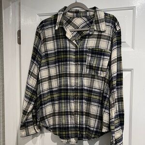 Urban Outfitters Navy, Cream & Lime Plaid flannel Shirt